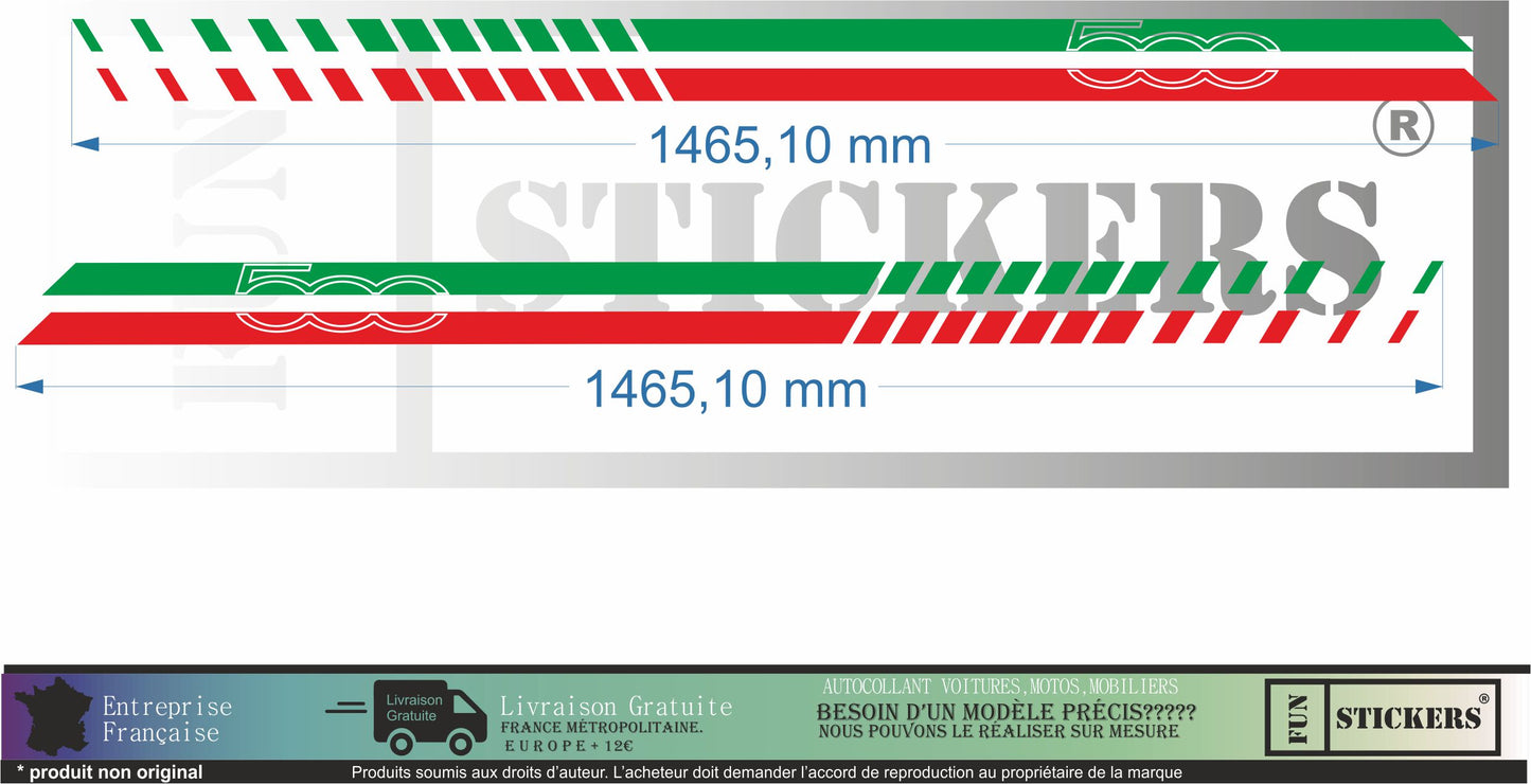 Sticker kit décoration latérales italie 500 – Compatible toutes Fiat 500