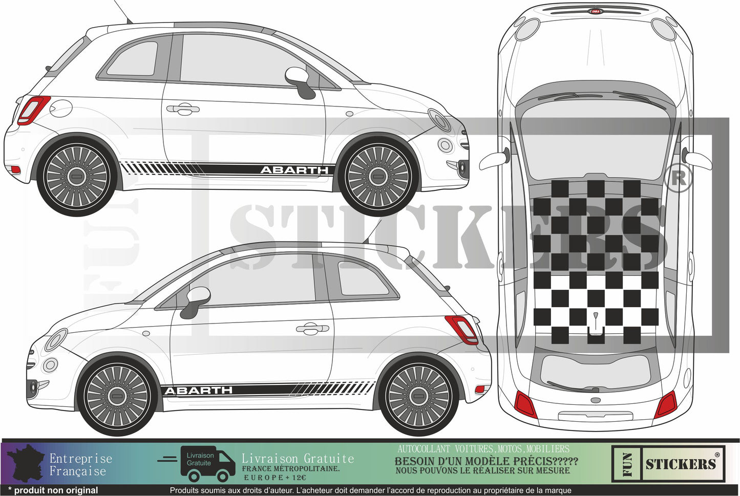 Sticker kit décoration intégral EFFET ABARTH 500 – Compatible toutes Fiat 500