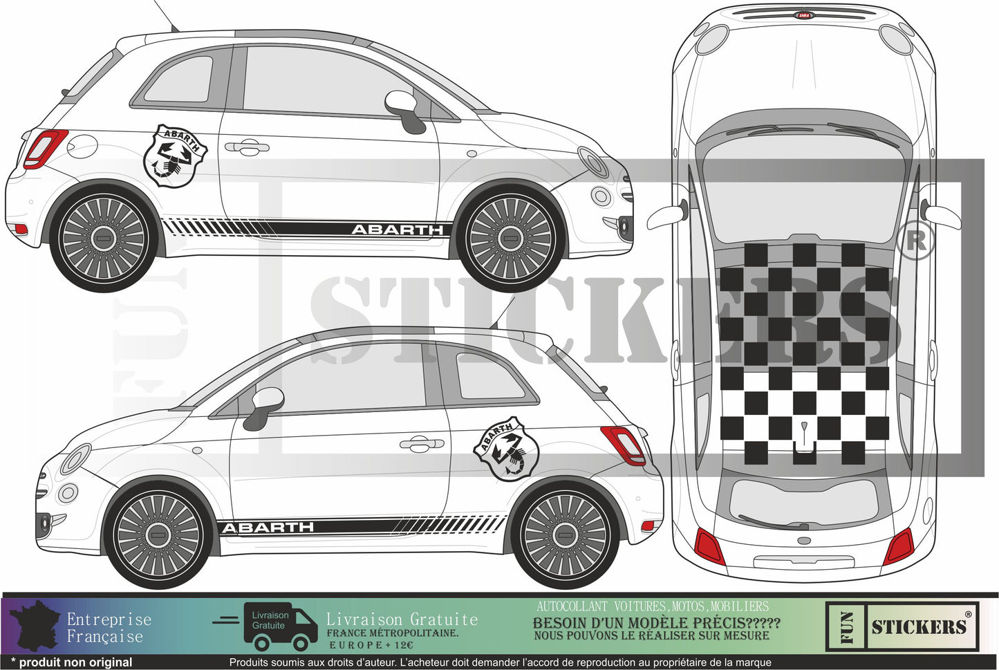 Sticker kit décoration intégral EFFET ABARTH 500  – Compatible toutes Fiat 500