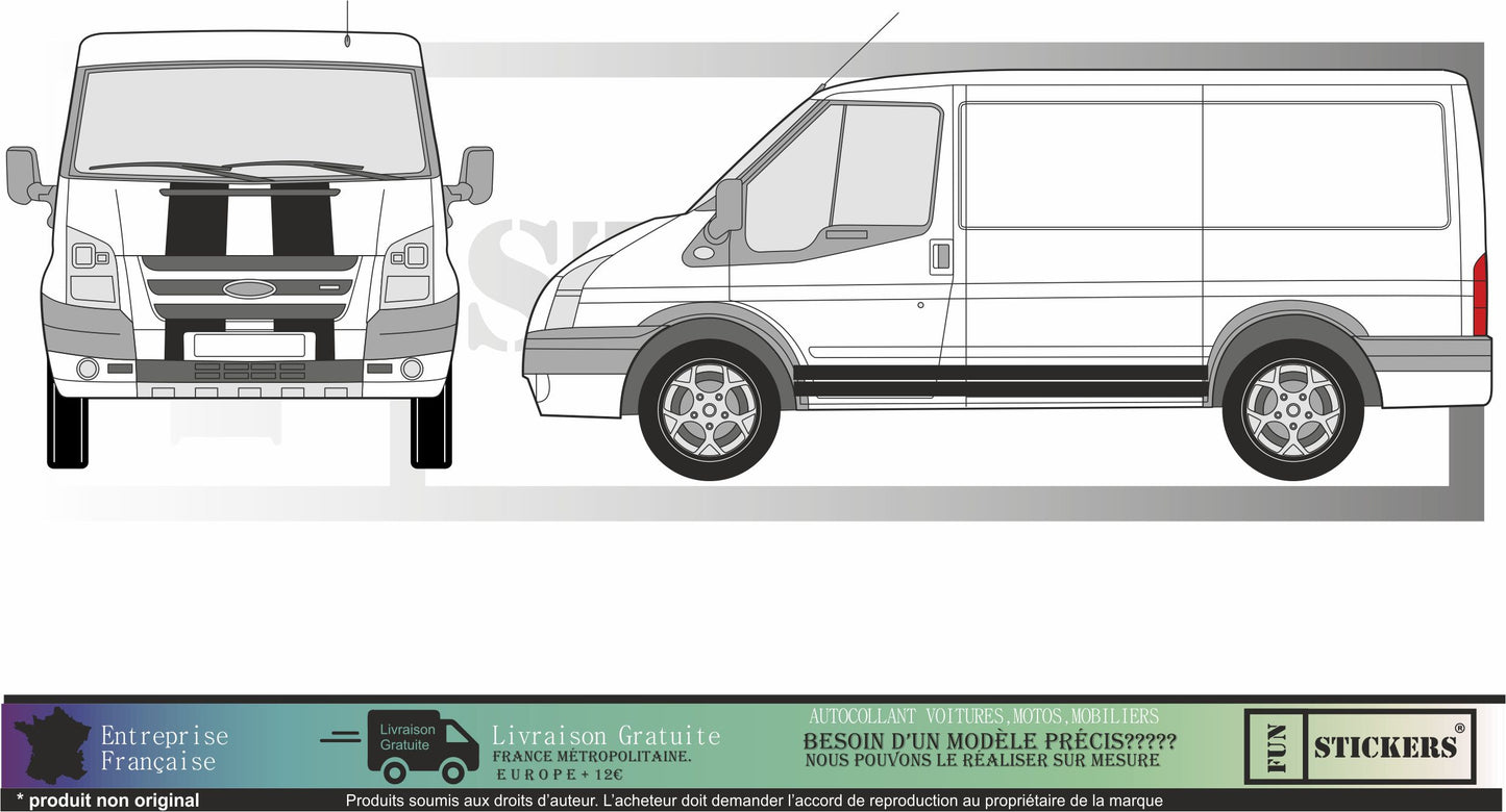 Stickers kit bandes Capot et bas de caisse autocollants pour Ford transit sport van