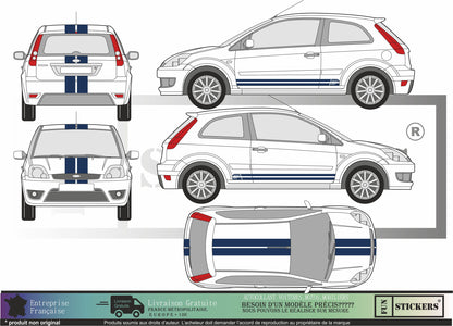 Sticker kit décoration intégral bandes racing – Compatible touts modèles Ford Fiesta focus