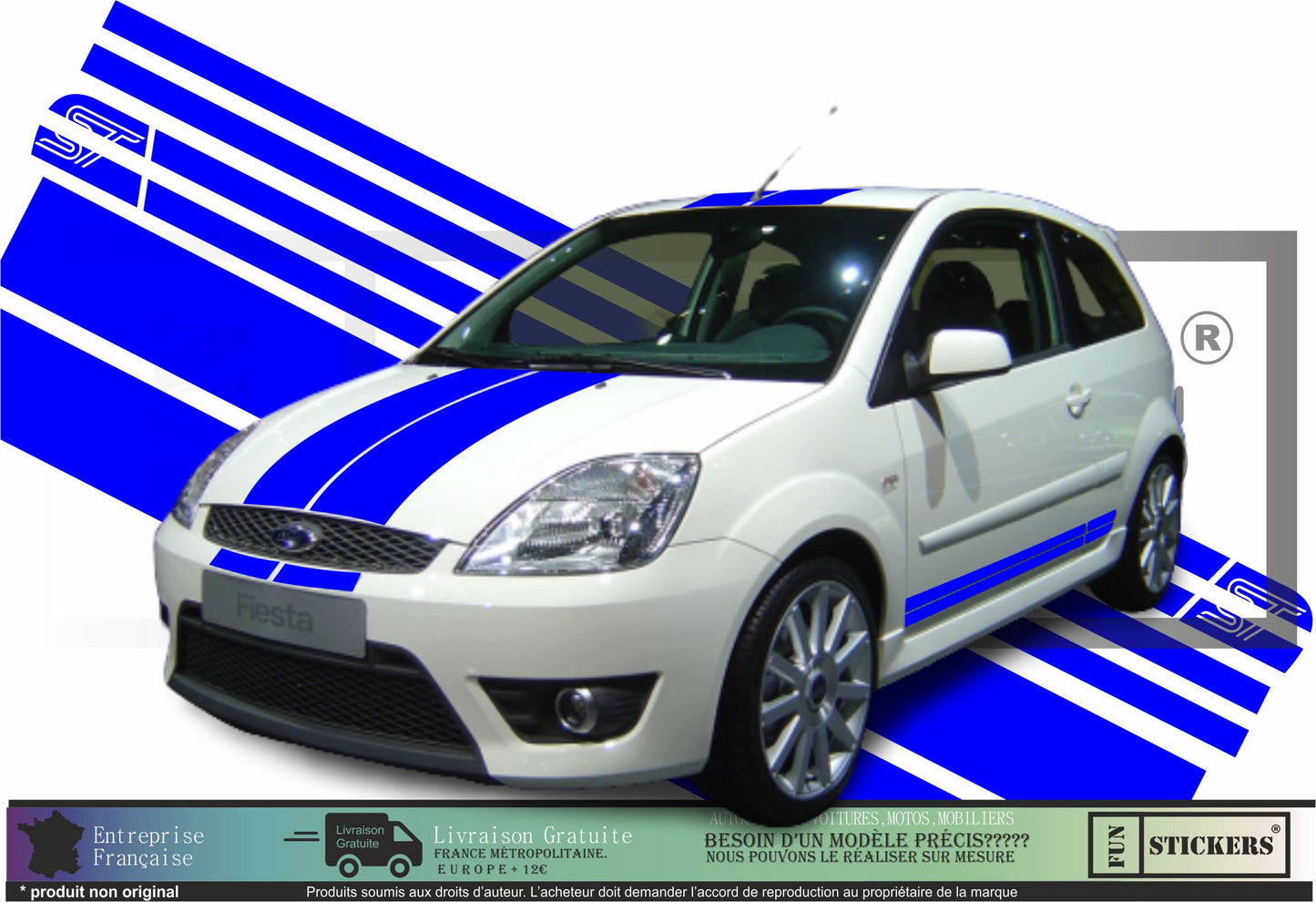 Sticker kit décoration intégral bandes racing – Compatible touts modèles Ford Fiesta focus