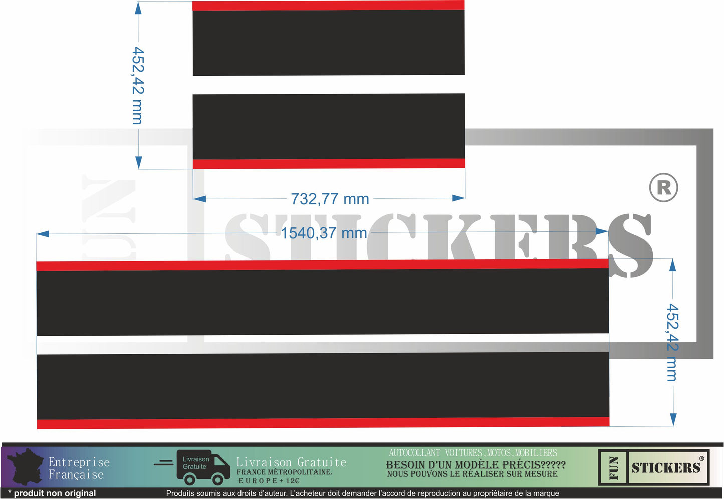 Stickers kit autocollants  bandes capot hayon ford transit compatible