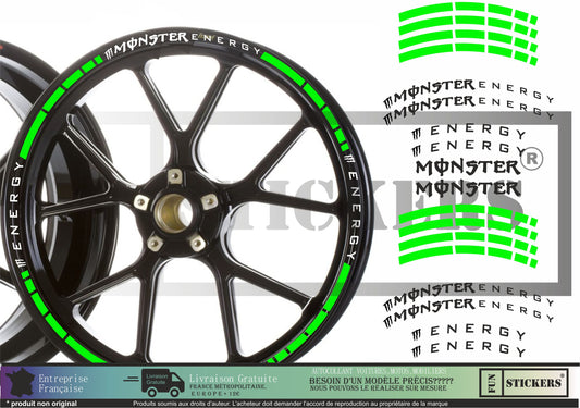 stickers autocollants moto liserets jantes Monster energy - kit décoration avant et arrière