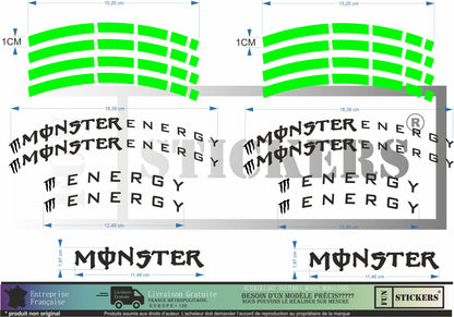 stickers autocollants moto liserets jantes Monster energy - kit décoration avant et arrière