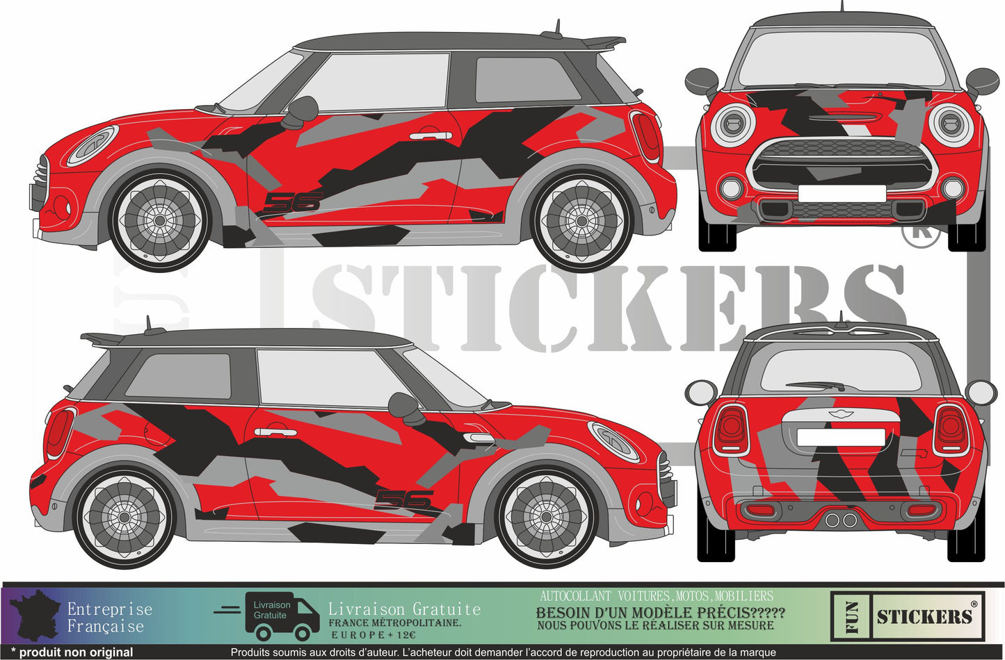 stickers autocollants camouflage pour mini et autres - kit décoration intégrale