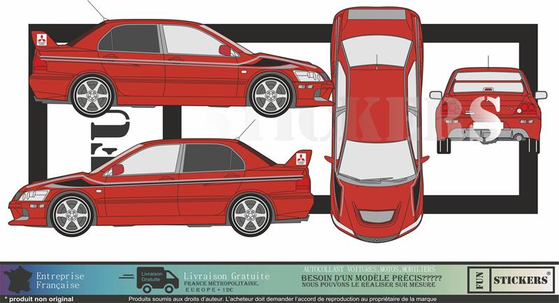 stickers autocollants pour mitsubishi lancer evo - kit décoration bandes latérales