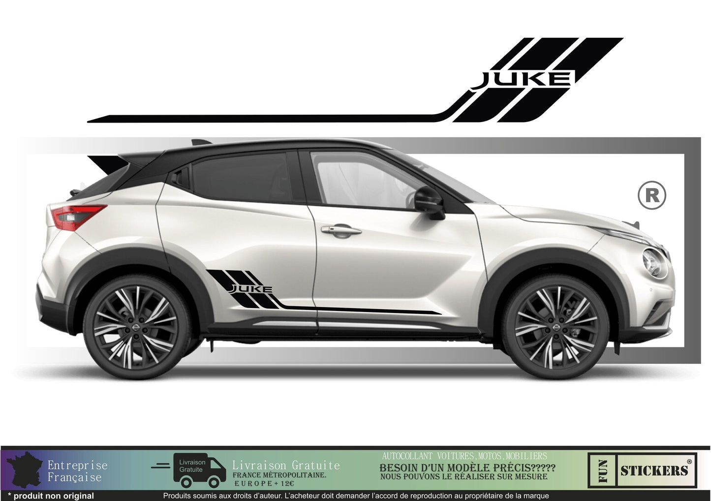 stickers autocollants bandes latérales pour Nissan Juke - Kit décoration adhésif