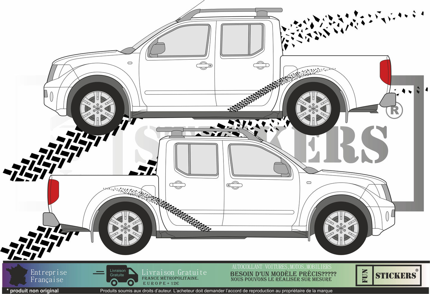 stickers autocollants traces de pneu pour pickup - kit décoration intégral