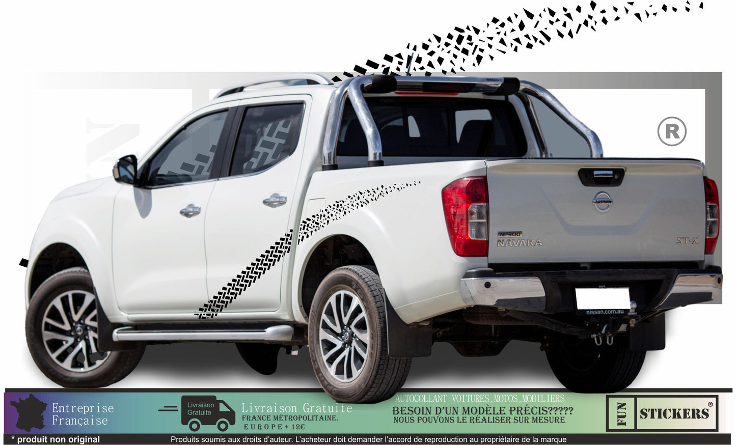 stickers autocollants traces de pneu pour pickup - kit décoration intégral