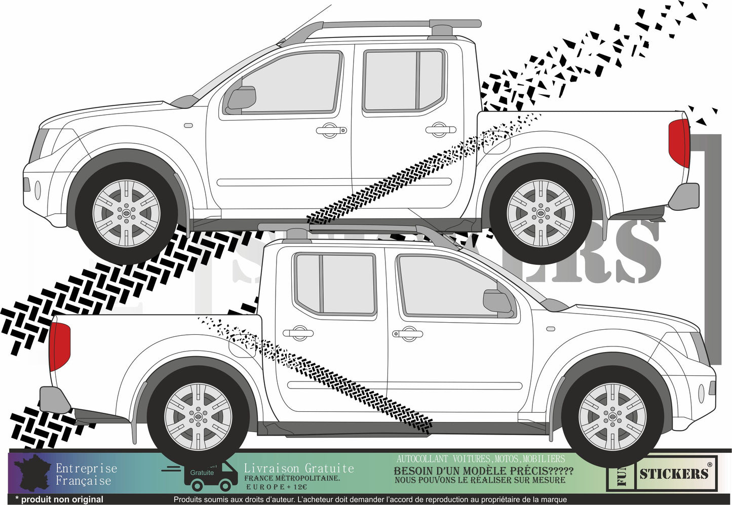 stickers autocollants Trace de pneus pour Nissan Navara - kit décoration intégral
