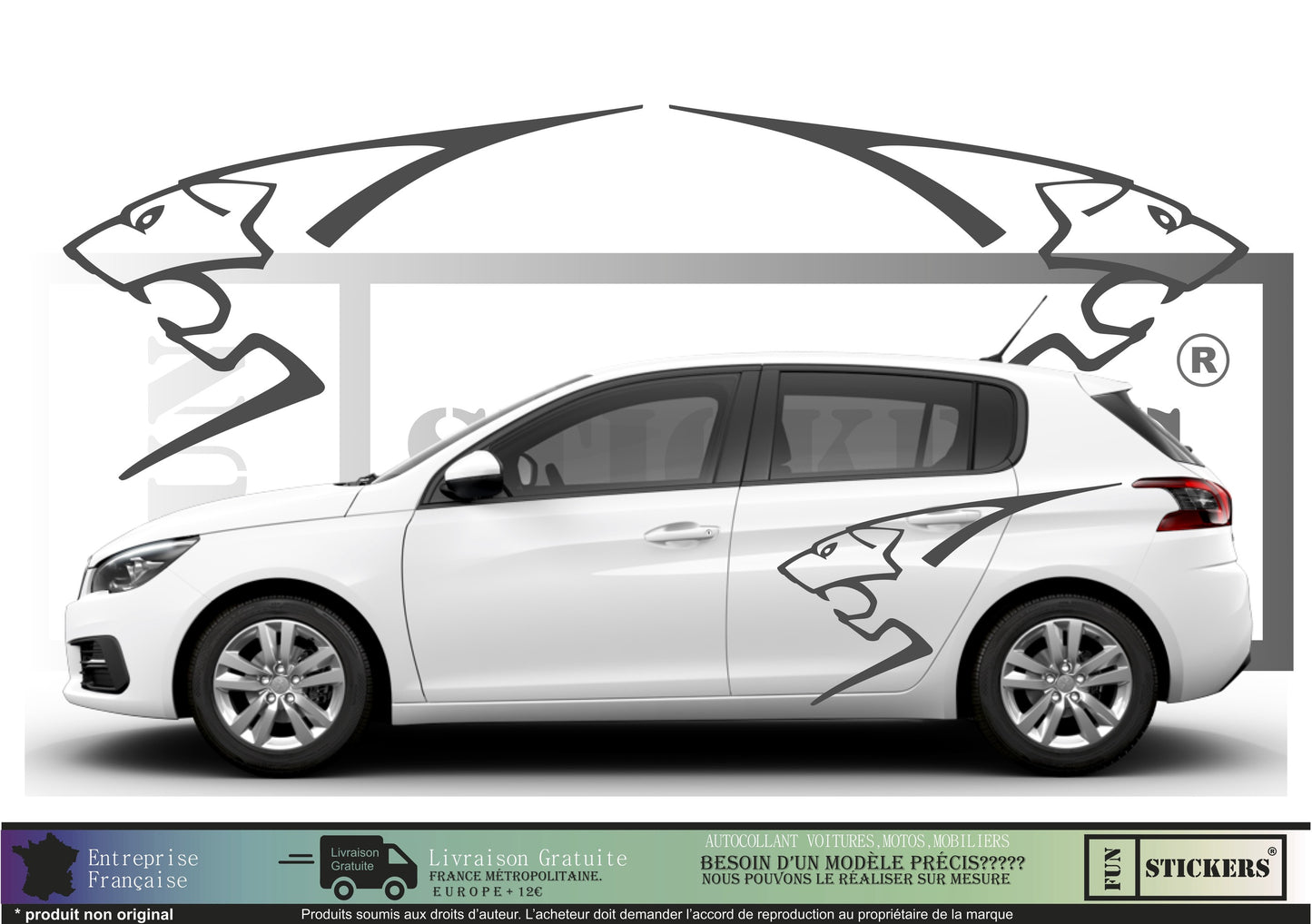 stickers autocollants pour peugeot - kit décoration tête de lion