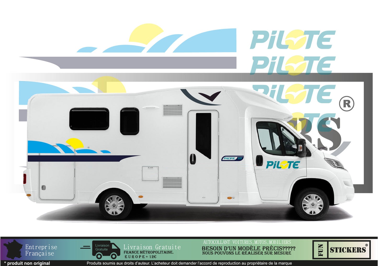 stickers autocollants pour Camping Car - kit décoration effet pilote Pacific 68