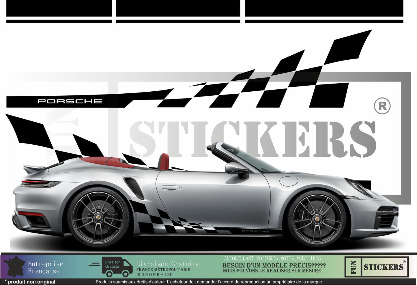 stickers autocollants pour Porsche- kit décoration bandes intégrales