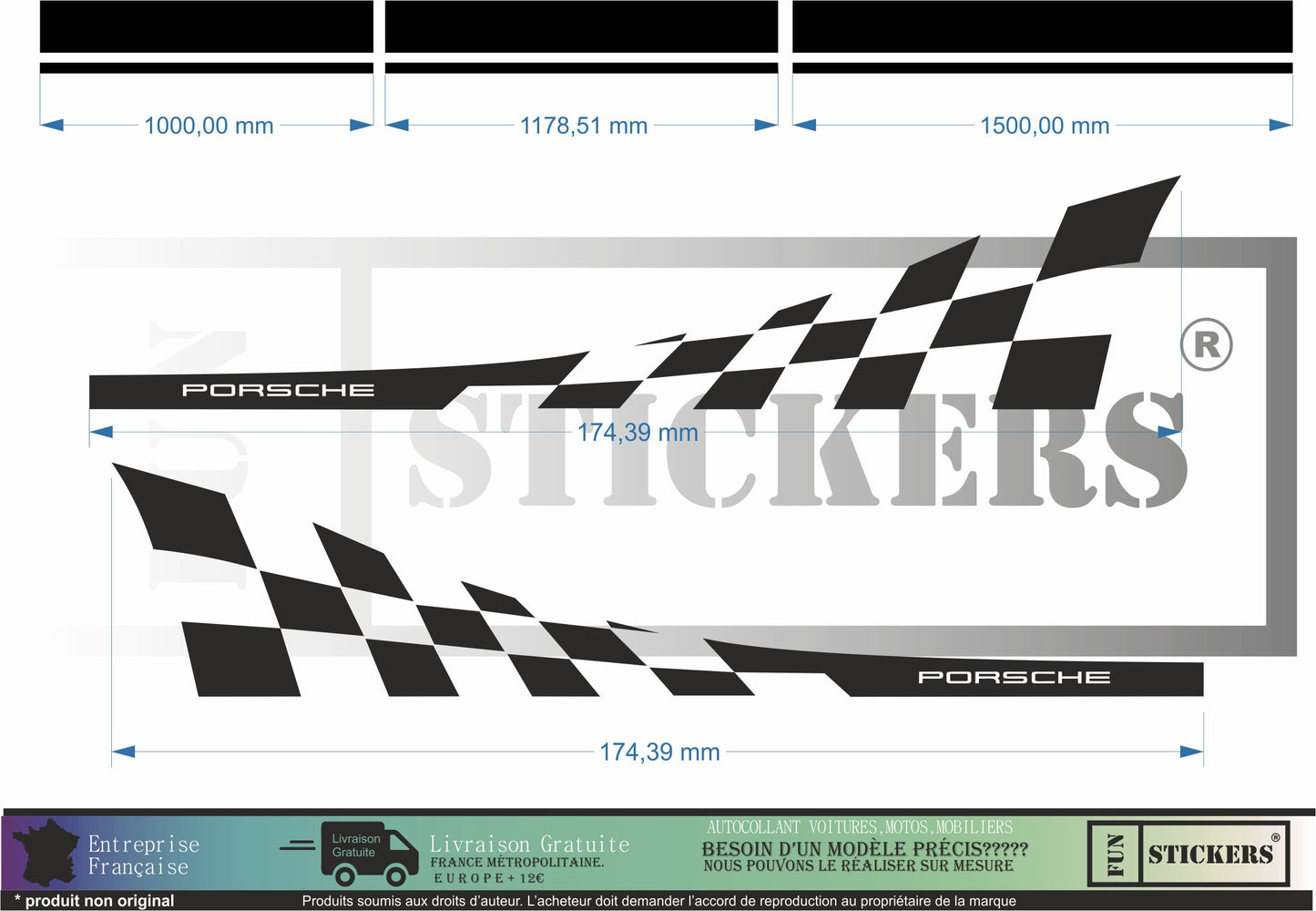 stickers autocollants pour Porsche- kit décoration bandes intégrales