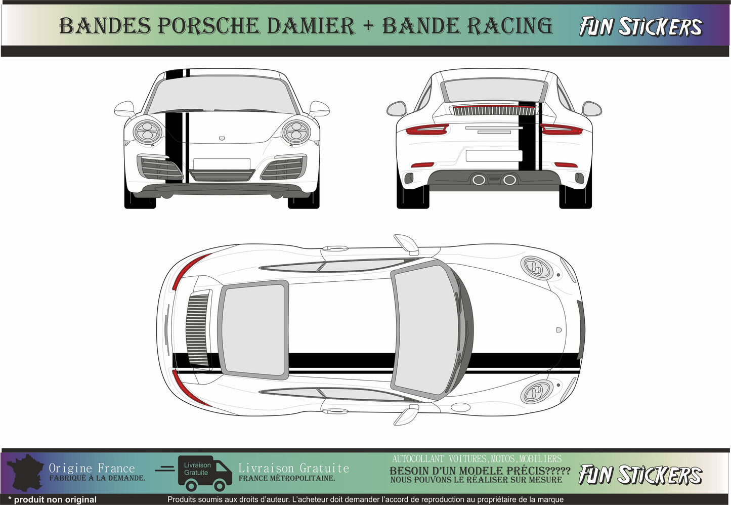 stickers autocollants pour Porsche- kit décoration bandes intégrales
