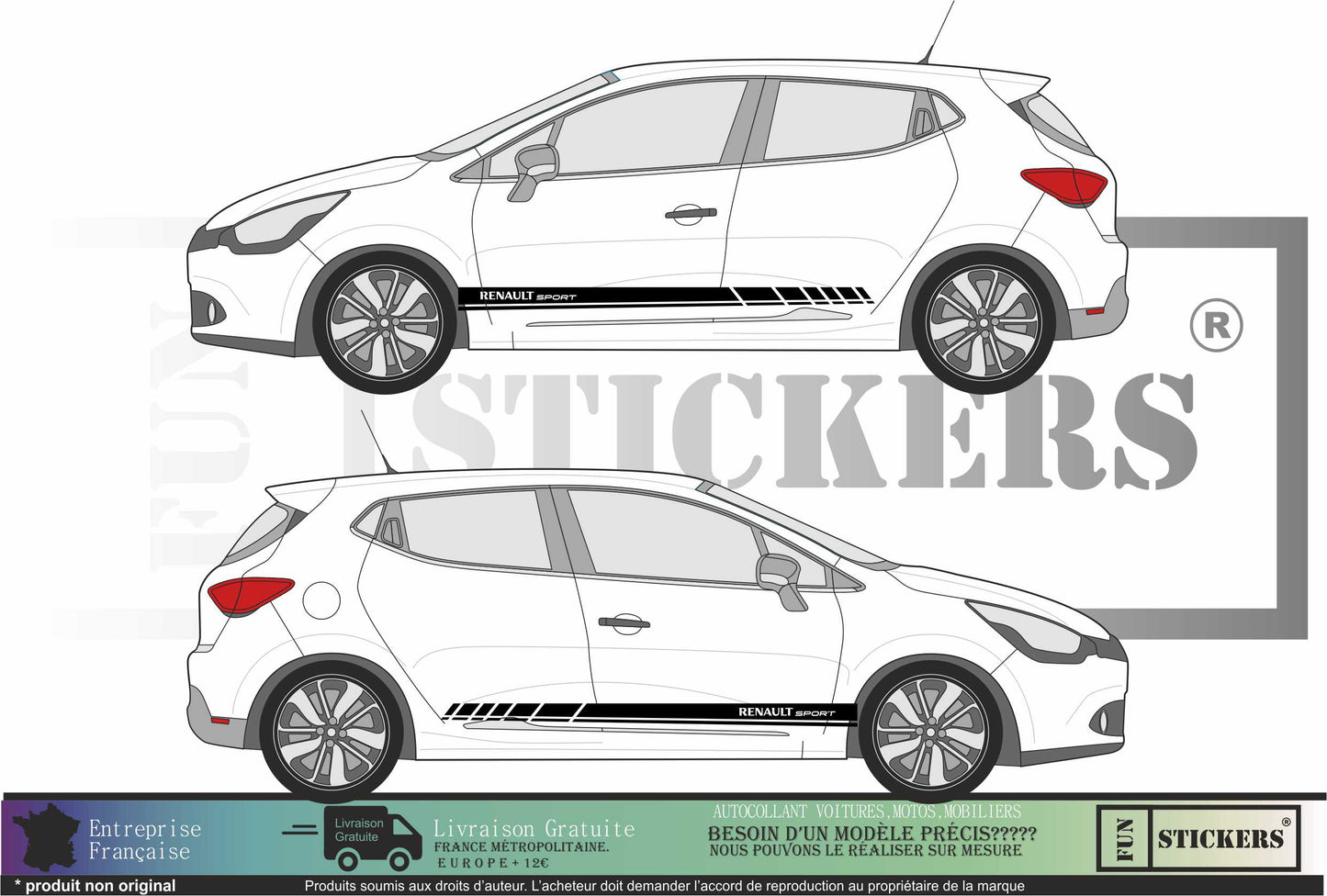 stickers autocollants pour RENAULT - kit décoration BANDES BAS DE CAISSES