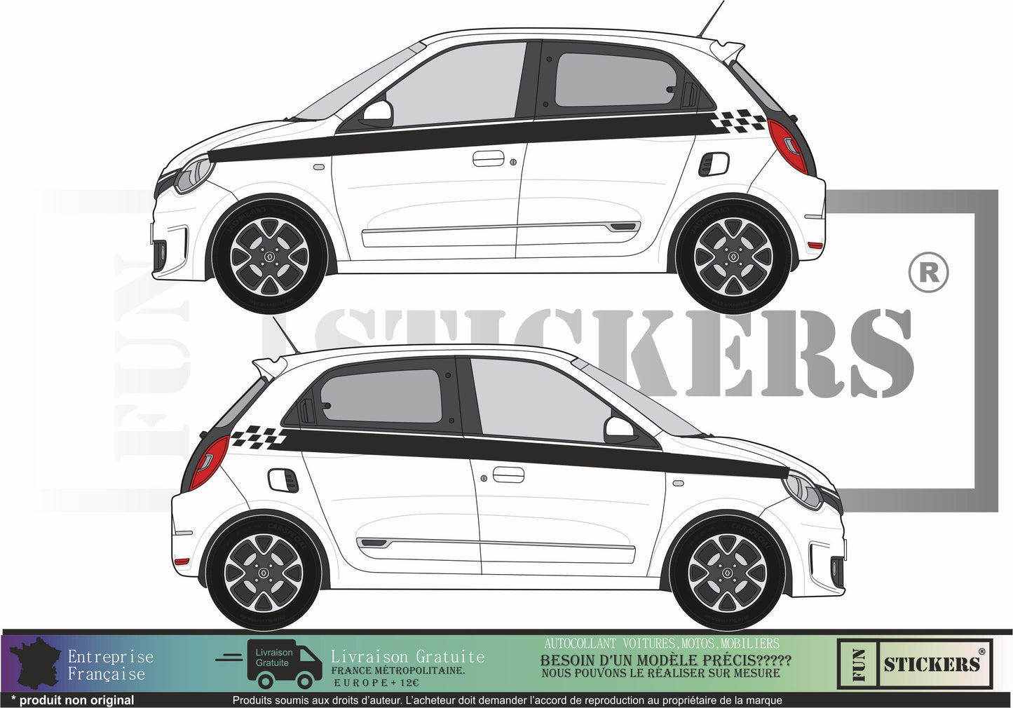 stickers autocollants pour RENAULT TWINGO 3 - kit décoration BANDES LATERALES