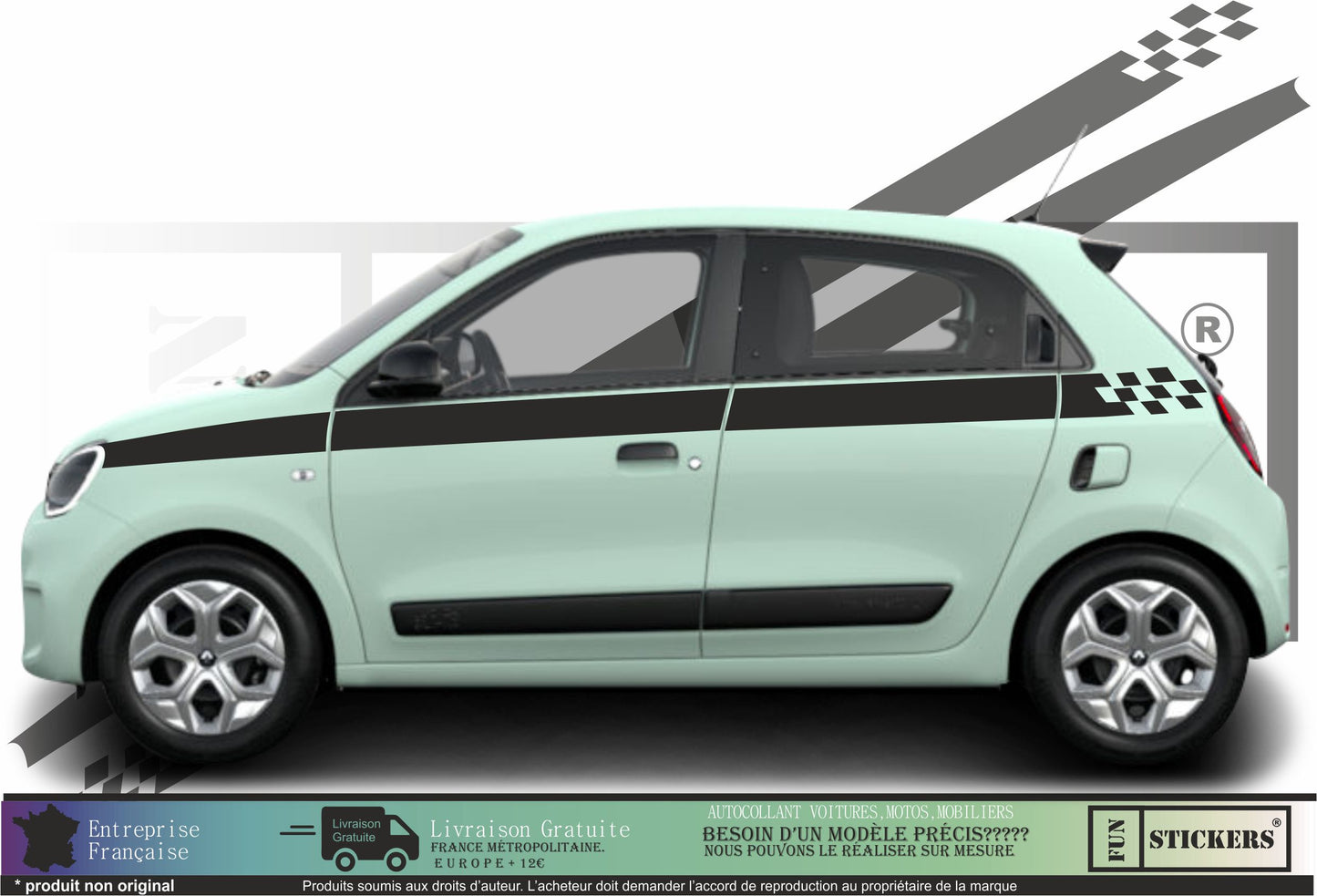 stickers autocollants pour RENAULT TWINGO 3 - kit décoration BANDES LATERALES