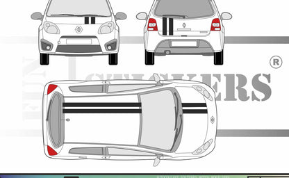 stickers autocollants pour RENAULT TWINGO - kit décoration BANDES CAPOT TOIT HAYON