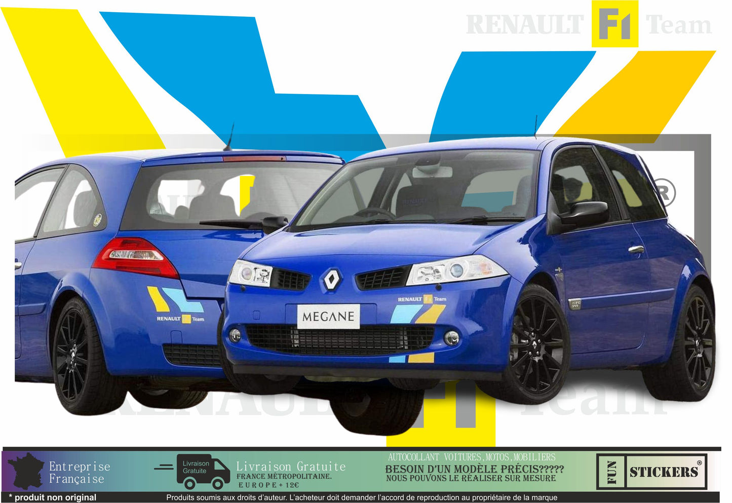 stickers autocollants pour Renault Megane - kit décoration style F1 team