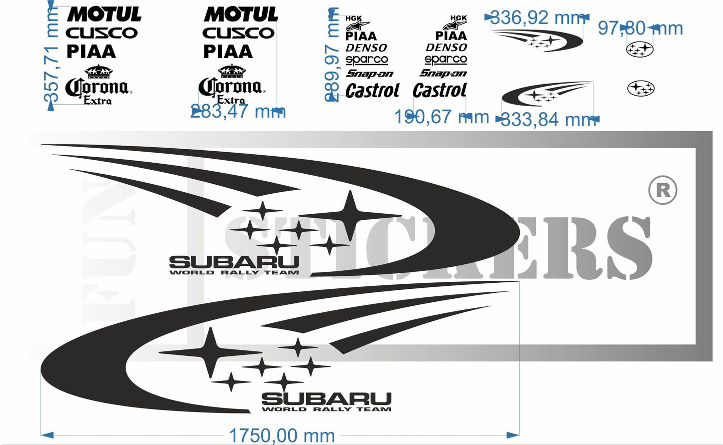 stickers autocollants pour Subaru - kit décoration effet impreza wrc