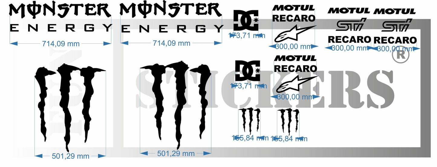 stickers autocollants pour subaru et autre marque - kit décoration effet sponsoring Monster