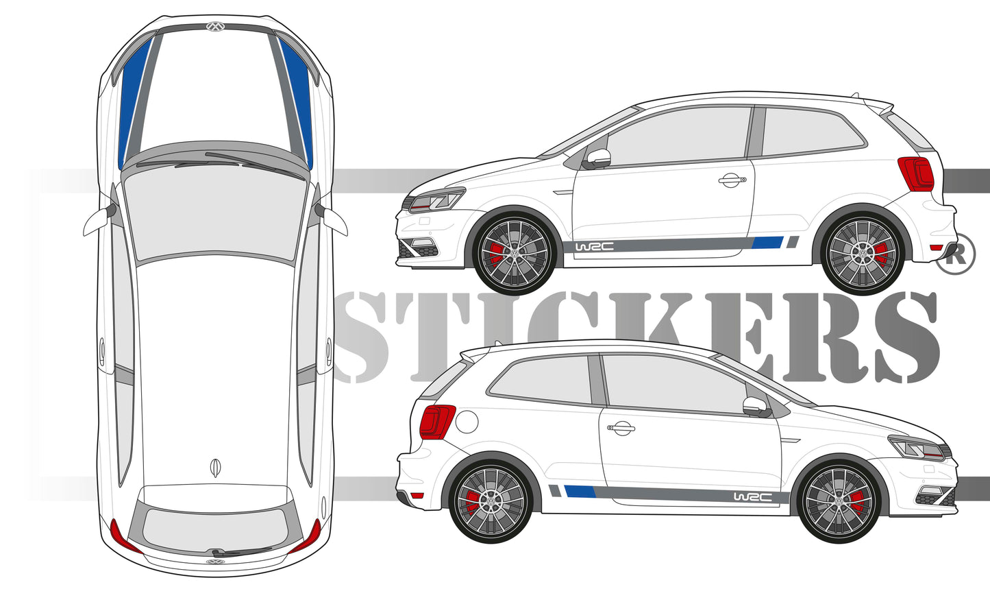 Stickers kit bandes compatible pour volkswagen polo style wrc