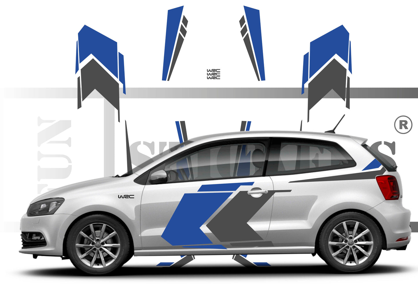 stickers autocollants pour wolkswagen polo - kit décoration intégral effet wrc