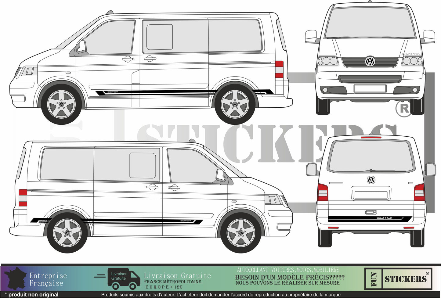stickers autocollants pour van transporter volkswagen - kit décoration adhésifs
