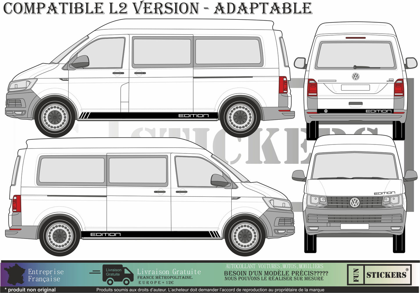 stickers autocollants pour volkswagen van transporter écriture EDITION - kit décoration