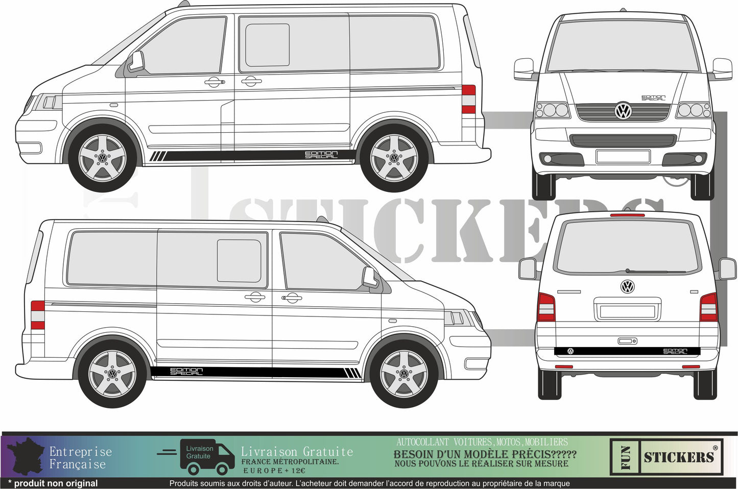 stickers autocollants pour van VW transporter - kit décoration adhésif edition special
