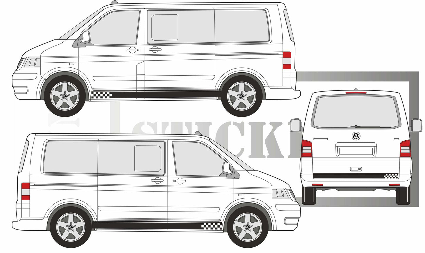 stickers autocollants pour wolkswagen transporter van  - kit décoration bas de caisse