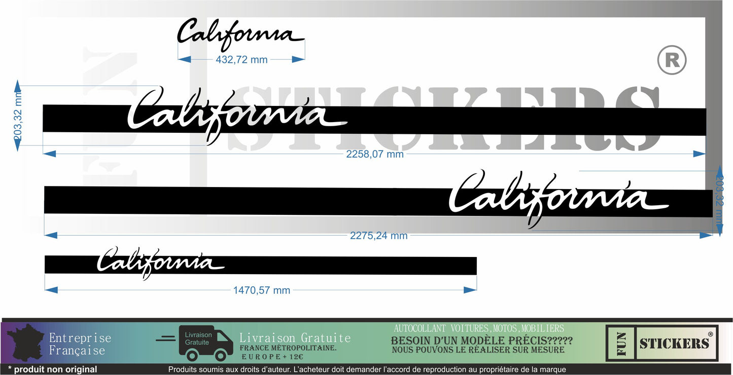 stickers autocollants bas de caisse ecriture california - kit décoration pour Volkswagen transporter