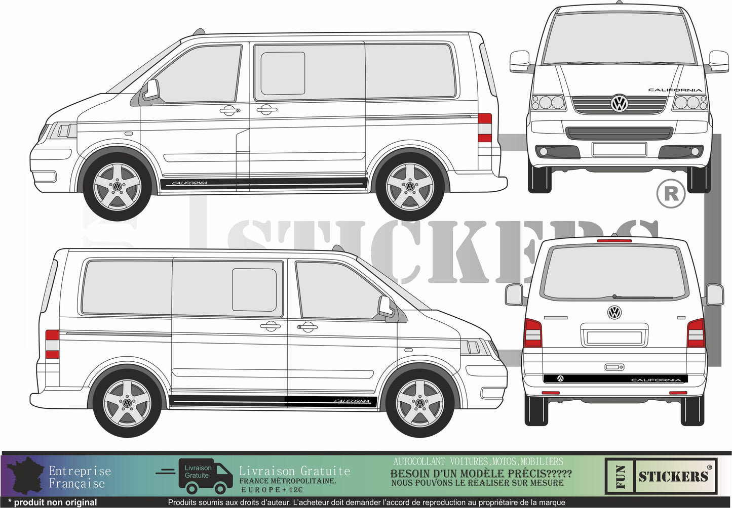 stickers autocollants pour vw volkswagen Transporter van  - kit décoration bandes