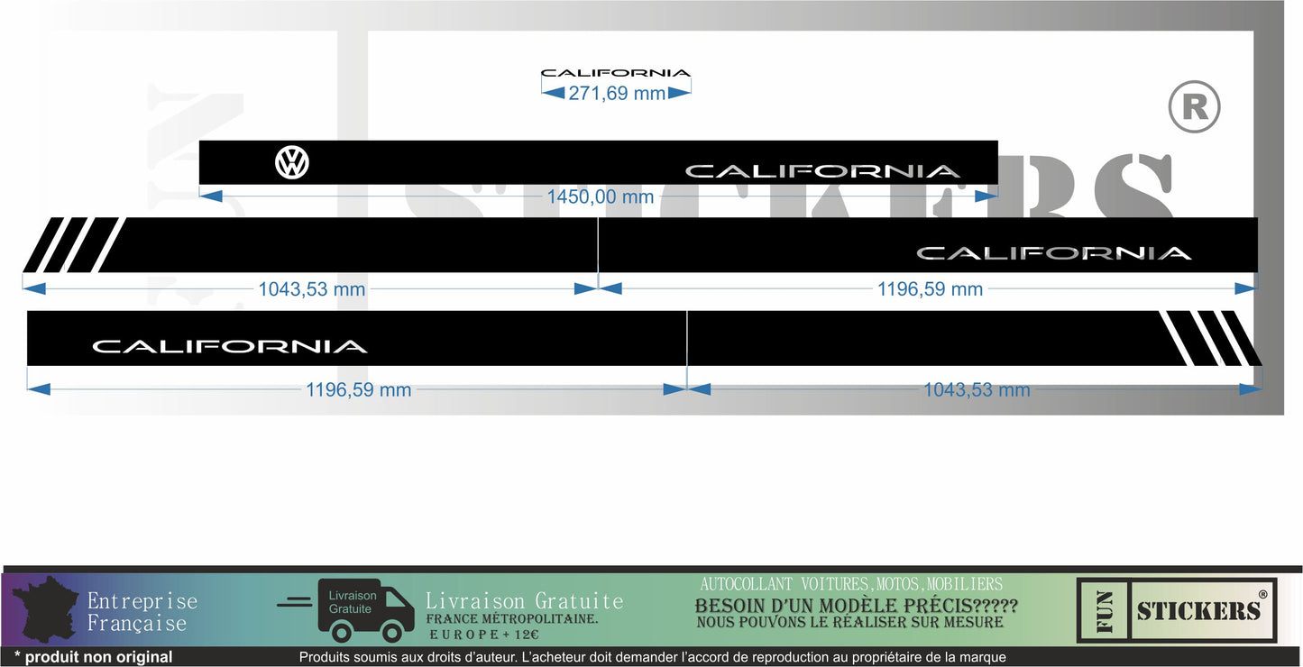 stickers autocollants pour volkswagen vw ecriture california - kit décoration