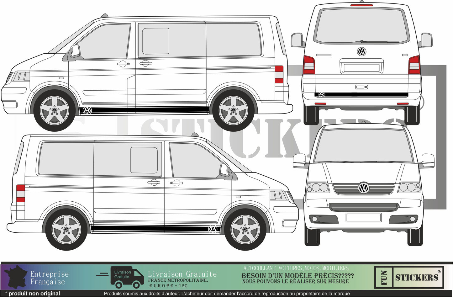 stickers autocollants pour van VW transporter - kit décoration adhésif logo