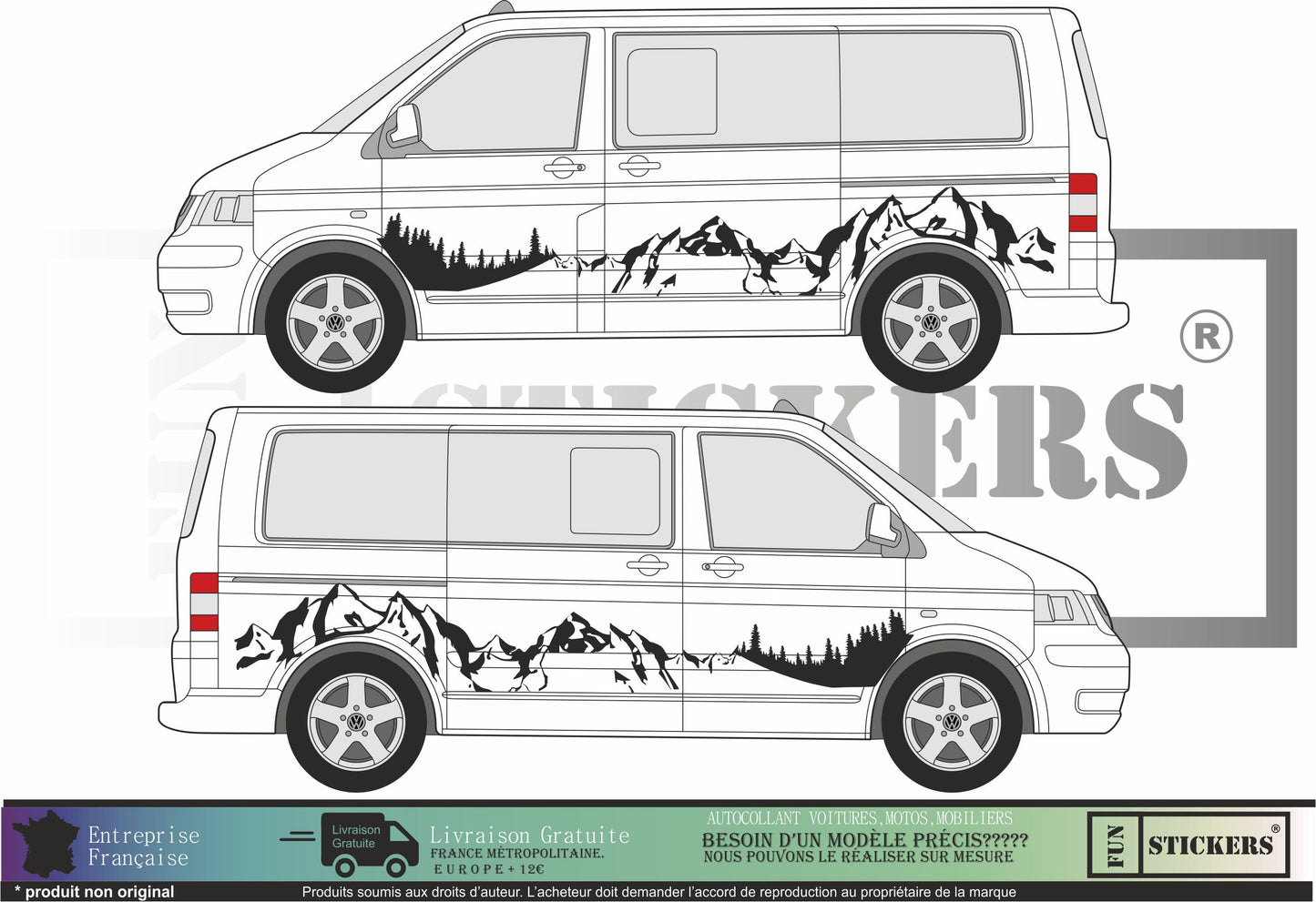 stickers autocollants pour van VW transporter outdoor montagne - kit décoration adhésif