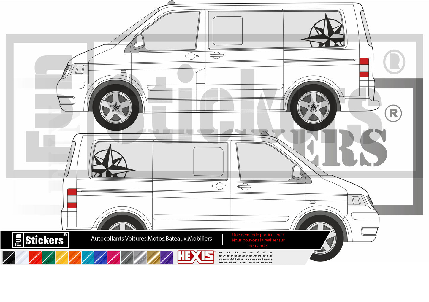 stickers autocollants pour van volkswagen transporter  - kit décoration boussole