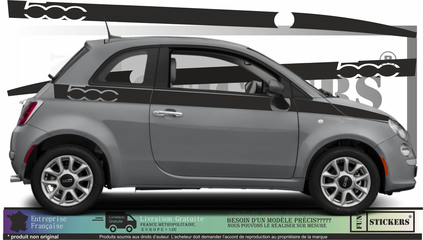 Sticker kit décoration latérales bandes  – Compatible toutes Fiat 500