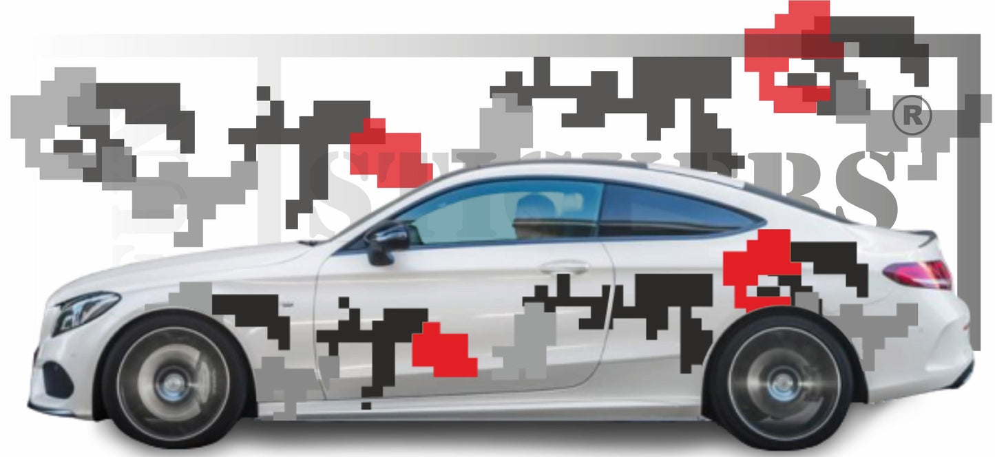 Sticker kit décoration intégral pixel camouflage moderne – Compatible toutes marques