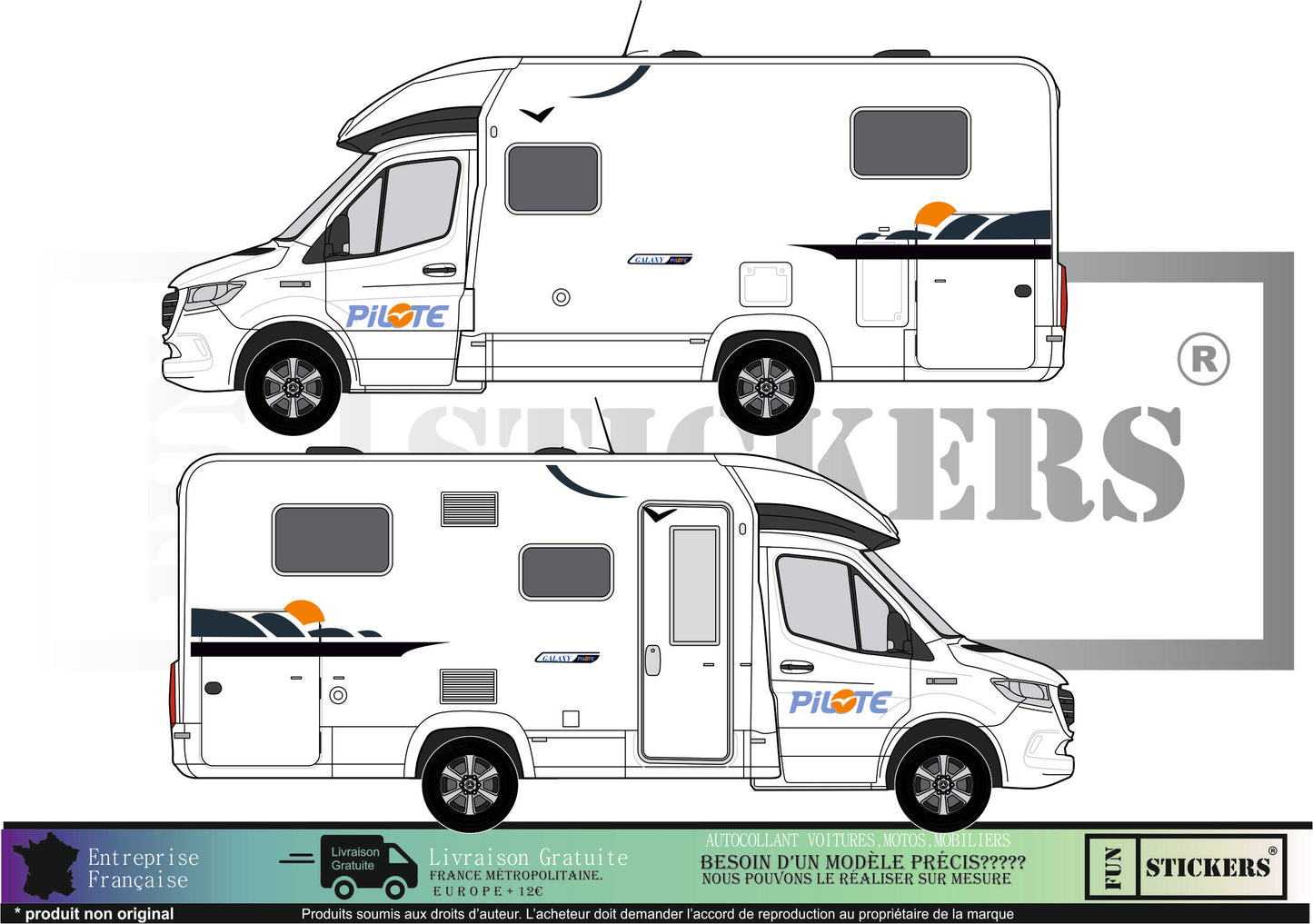 Sticker kit décoration latérales Pilote GALAXY – Compatible toutes marques camping-car