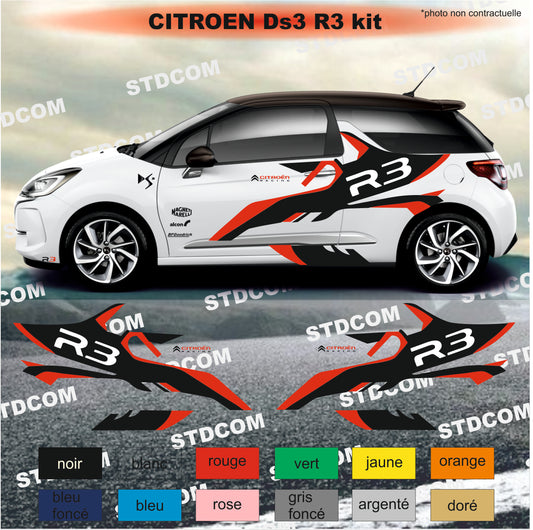 Sticker kit décoration intégral DS3 style R3 racing  – Compatible toutes Citroën DS3