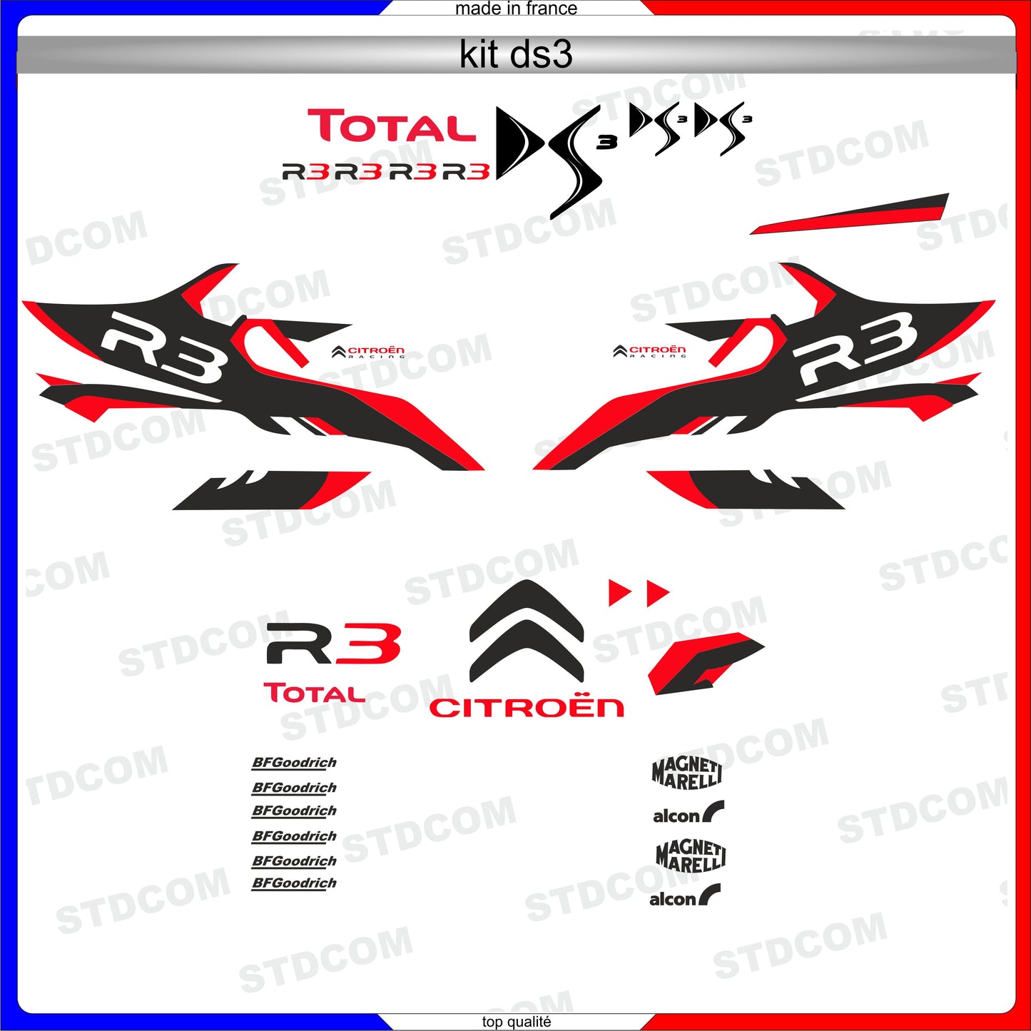 Sticker kit décoration intégral DS3 style R3 racing  – Compatible toutes Citroën DS3
