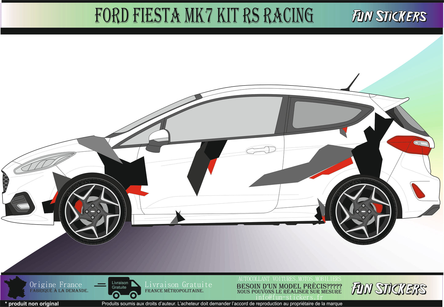 Sticker kit décoration intégral style mk7 Camouflage – Compatible touts modèles Ford Fiesta