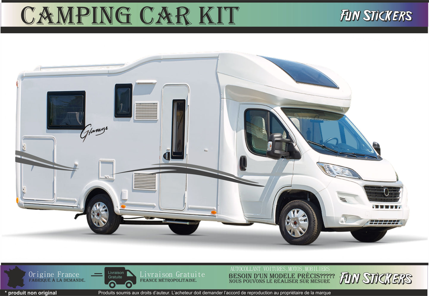 Sticker kit décoration latérale GLAMYS – Compatible toutes marques camping-car