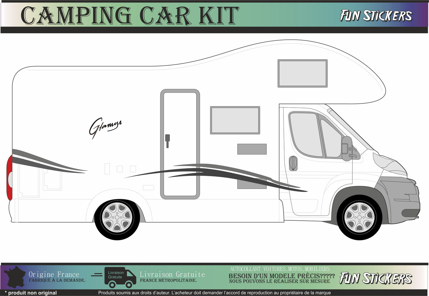 Sticker kit décoration latérale GLAMYS – Compatible toutes marques camping-car