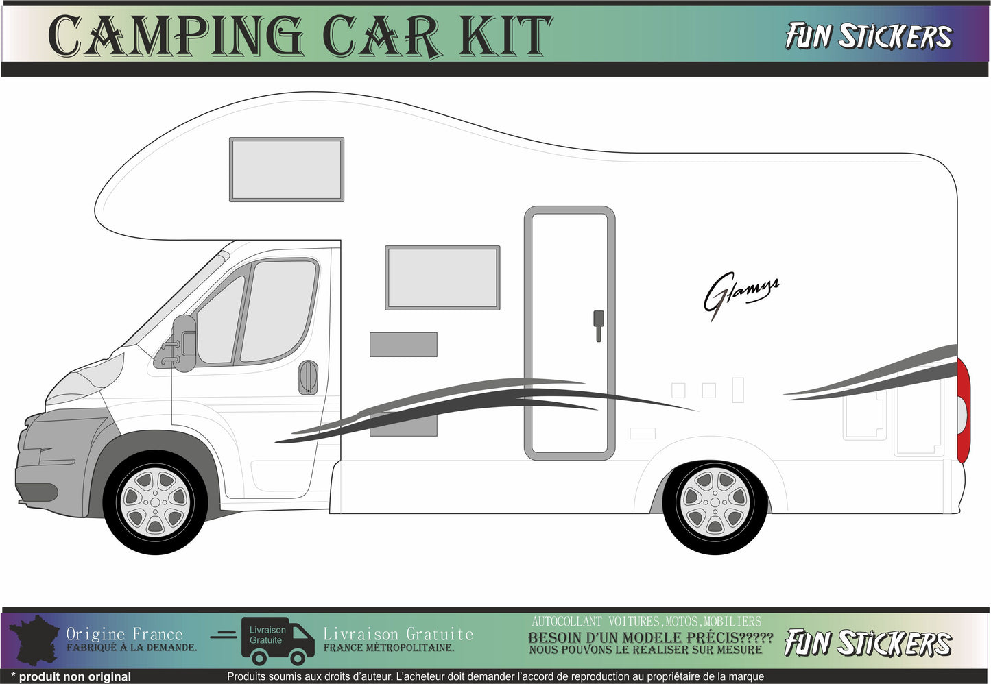 Sticker kit décoration latérale GLAMYS – Compatible toutes marques camping-car