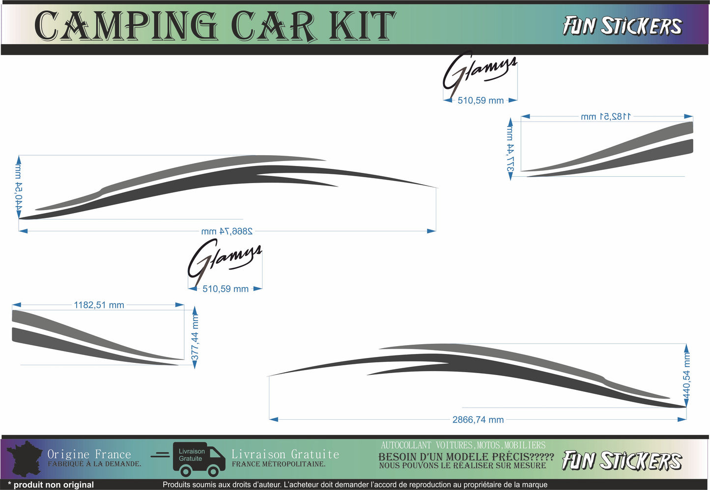 Sticker kit décoration latérale GLAMYS – Compatible toutes marques camping-car