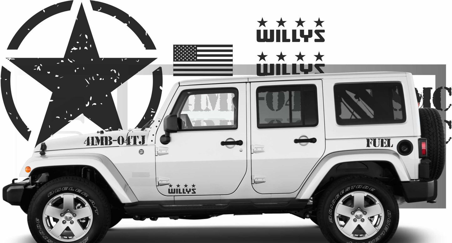 stickers autocollants pour Jeep Willys USMC - kit decoration adhésif